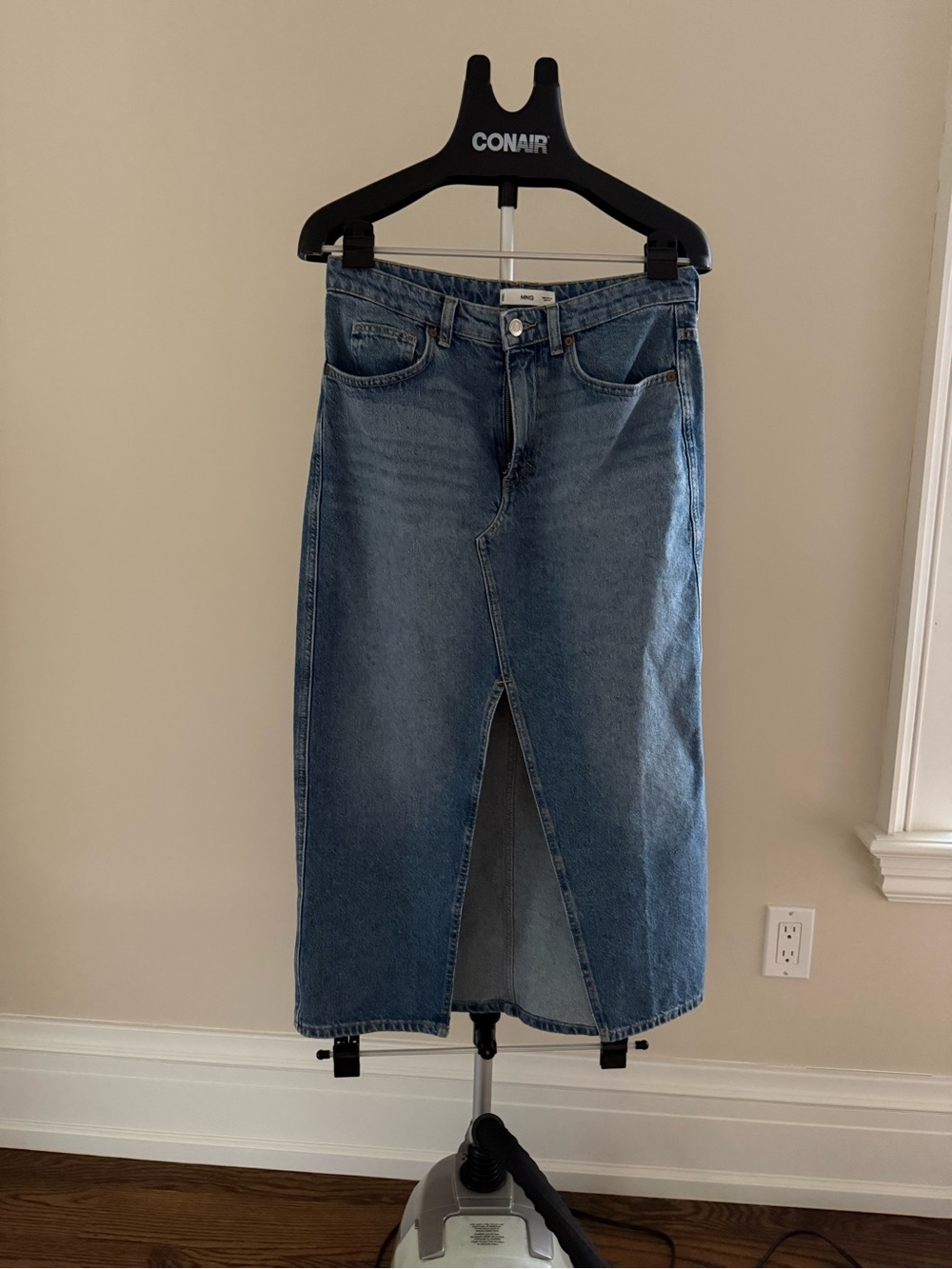 New Mango Denim Midi Skirt with Front Slit
